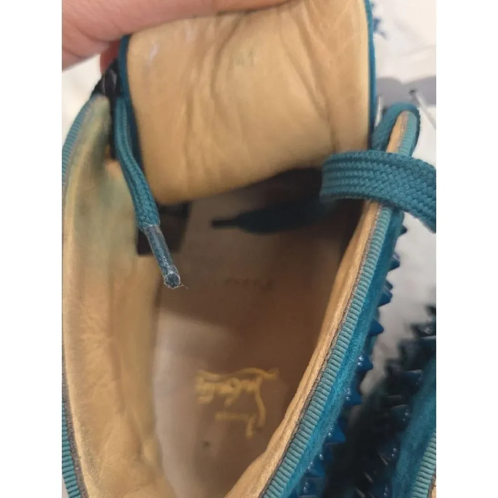 Christian Louboutin Teal Spike Suede High-Top Sneakers